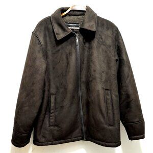 Womens Faux Suede Sherpa Lined Sz Large Heavyweight Warm Jacket Coat Choc Brown